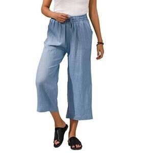 Ecupper Womens Casual Loose Fit Linen Elastic Drawstring Waist Capri Pants 2XL